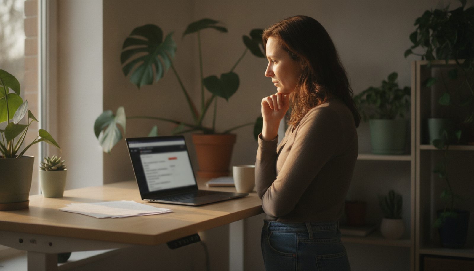 A founder reading search results on a laptop